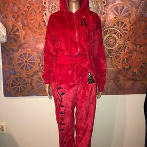 No Boundaries Festive Red Hooded Jumpsuit